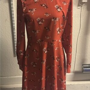 LOFT Orange A-Line Long Sleeve Dress